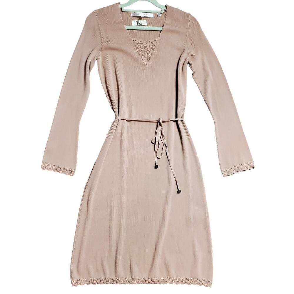 Max Studio Women Tan Laced Hem Neckline Long Sleeves Dress Size Small